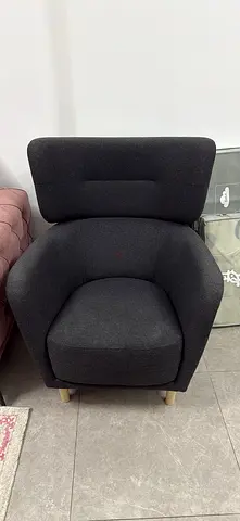 IKEA Dark Grey Fabric Armchair with High Back and Wooden Legs