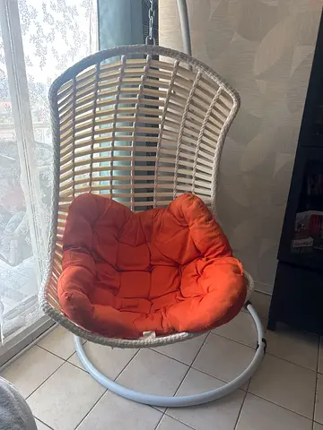 RATTAN Woven Swing Chair with Orange Cushion