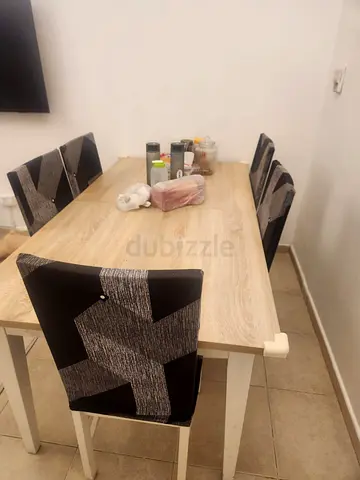 Modern Wooden Dining Table with Six Chairs