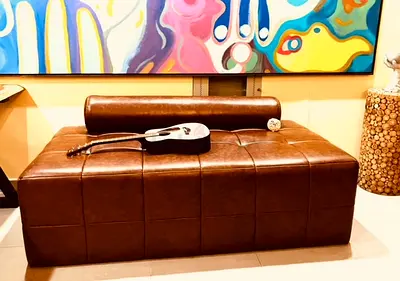 Large Brown Faux-Leather couch cum day bed