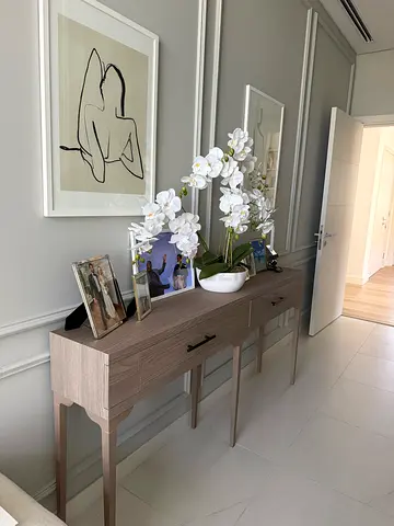 Light Wood Console Table with Drawers - Modern Entryway Table