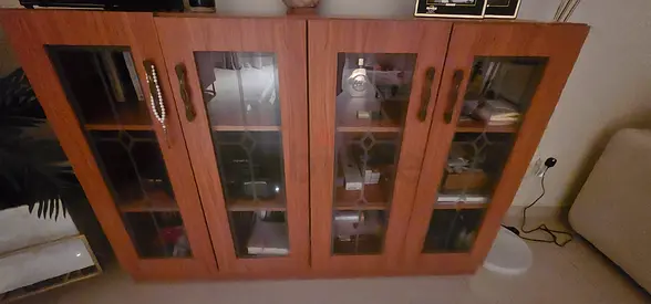 Wooden TV/Entertainment Cabinet with Glass Doors - Good Condition