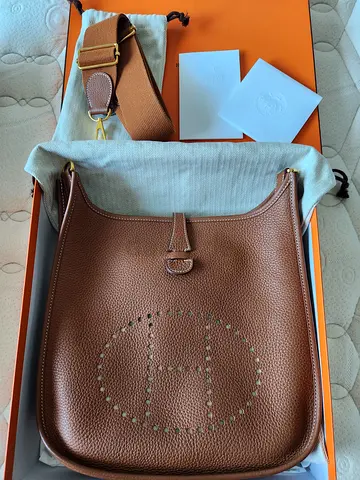 Hermes Evelyne 29 Bag in Gold Brown Gold Hardware