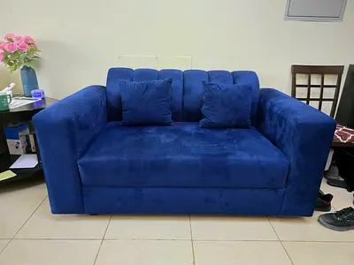 Blue 2-Seater Velvet Sofa in Good Condition