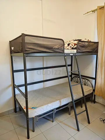 Loft Metal bunk bed frame with mattress — sturdy twin-over-twin