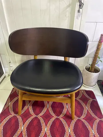 Wooden dining chair with black leather seat - single piece