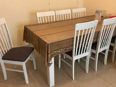 White 8-Seater Dining Table with Chairs - Good Condition