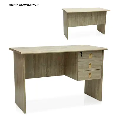 Simple Wooden Office Desk with 3 Lockable Drawers - Light Oak