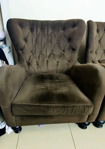 5 Seat Sofa Set tufted velvet accent armchairs - olive green, good condition