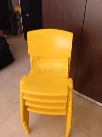 Set of 4 Stackable Yellow Plastic Chairs - Good Condition