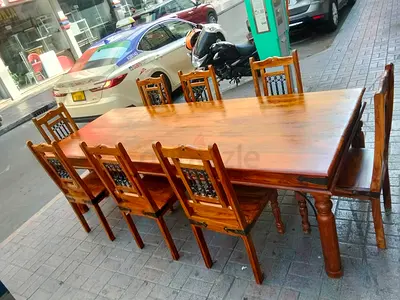 Solid Wood 8-Seater Dining Table with Chairs - Good Condition