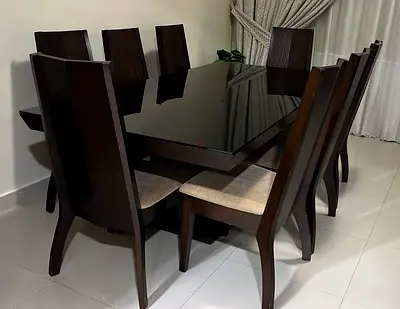 ✨ Elegant 8-Seater glass Dining Table Set – Dark Wood  Glass Finish