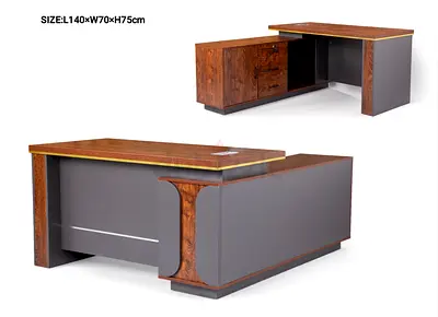 L-shaped Executive Office Desk with Storage - Walnut Finish (L140×W70×H75cm)