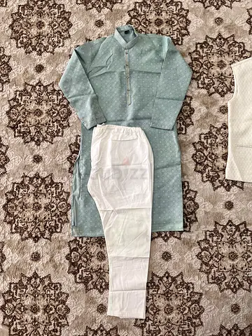 Light Green Mens Kurta and White Pants Set - Good Condition