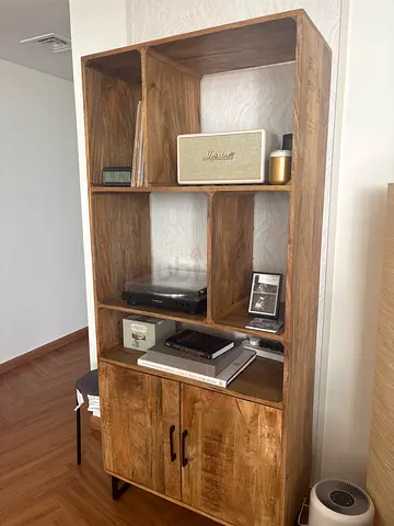 Solid Wood Entertainment unit with Shelves and Cabinets by homekode - Good Condition