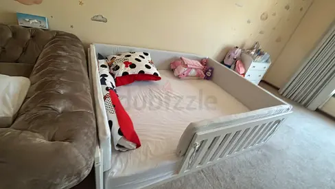 Toddler Bed with Safety Rails — Low Wooden Bed for Transitioning from Crib