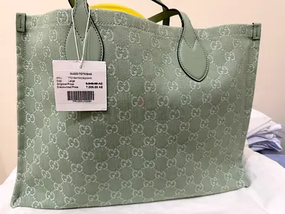 Authentic Gucci GG Ophidia Canvas Tote Bag - Mint Green, New with Tags Denim Medium tote