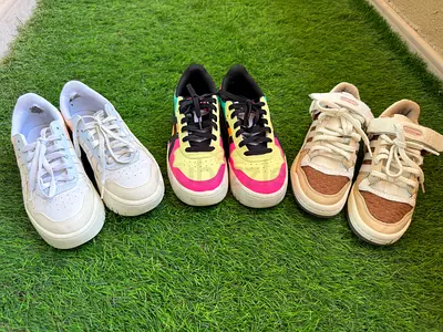 Bundle of 3 Womens Casual Sneakers - White, Multicolor, Beige (Good Used Condition)