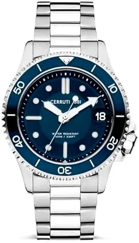 Cerruti 1881 Mens Stainless Steel Blue Dial Diver Watch - Excellent Condition