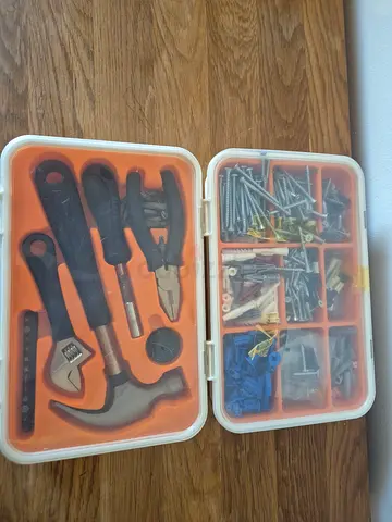 Tool set with box of screws etc