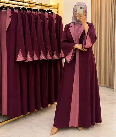 Elegant Two-Tone Abaya / Long Modest Dress - Plum and Dusty Rose