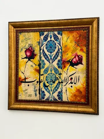 Authentic Turkish textured floral painting, luxury wall art antique