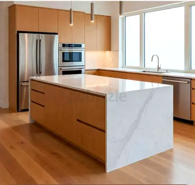 Modern Marble-Top Kitchen Island with Storage Cabinets
