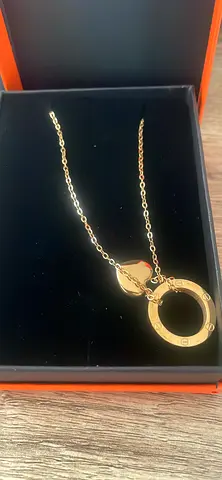 Gold-tone necklace with circular pendant — classic everyday piece