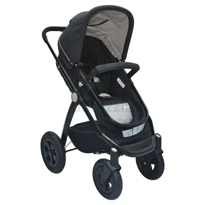 Single-hand fold jogging stroller - sturdy 4-wheel with canopy and storage basket