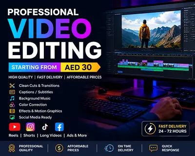 AED 30 - Starting from | Professional Video Editing for Reels, YouTube Business Videos Need clean