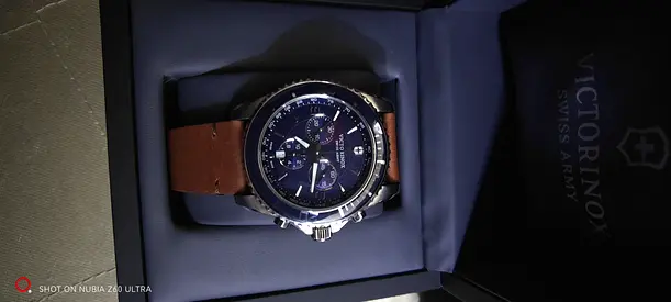 Victorinox Mens Chronograph Watch - Blue Dial, Brown Leather Strap