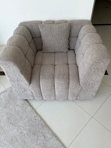 Comfortable Beige Fabric Armchair - Good Condition
