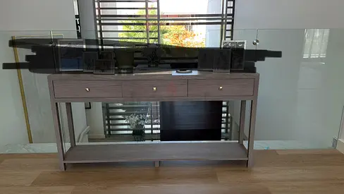 Wooden Console Table with Drawers and Lower Shelf - Neutral Grey Finish