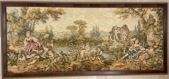 French Aubusson (1960s) Jaquar Tapestry framed wall art 185x80cm