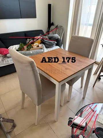 Ikea wooden dining table with 2 chairs