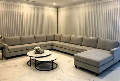 Large L-shaped Grey Fabric Sectional Sofa with Chaise