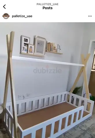White Wooden Montessori Floor Bed with Teepee Frame (Single/ Toddler Size)