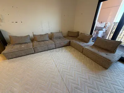 Large Modular Corner Sofa - Light Grey Fabric, 6-Seater