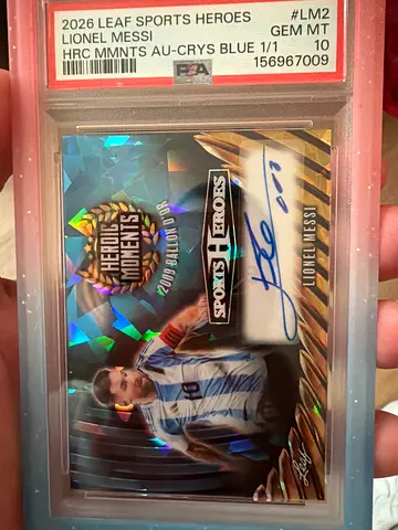 Leaf sports card messi 1/1 crystal blue heroic moments