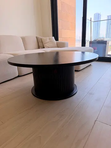 Round Black Pedestal Coffee Table - Modern Minimal