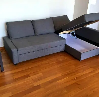 Grey L-shaped Storage Sofa Bed — Good Condition