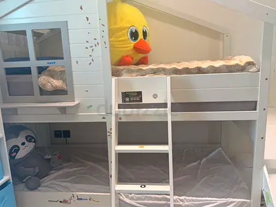 White Kids Bunk Bed House Frame with Ladder — Good Condition