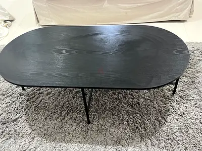 Black Oval Wooden Coffee Table with Metal Legs