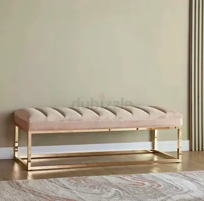 Bench with Gold Metal Frame - Light pink