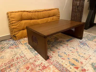 Chinese Low Wooden Coffee Table with Carved Sides