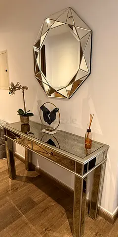 Mirrored Console Table with Geometric Wall Mirror - Excellent Condition