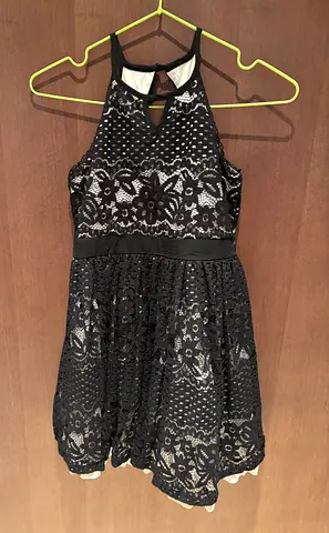 Girls Black  White Lace Dress (Size 8–10 Years)