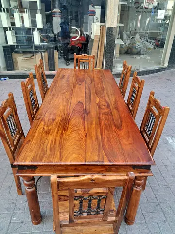 Solid Sheesham Wood 8-Seater Dining Table with Carved Chairs