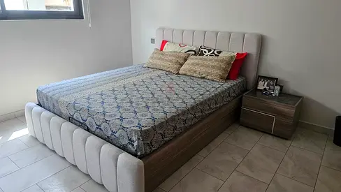 Like new Queen Size bed + mattress + side table for sale ((AED 2000)