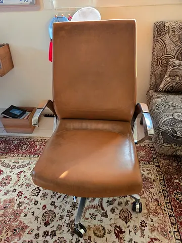 Brown Leather Office Chair with High Back and Wheels
